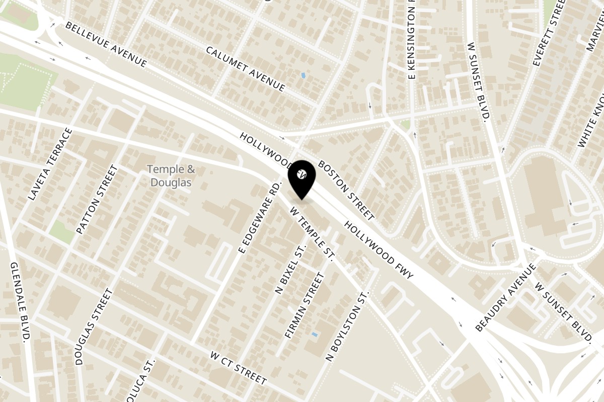 Map showing the location of The Park's Finest on 1267 W Temple St in Los Angeles